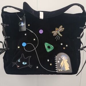 NEW! Her Universe Coraline Icon Embroidered Hobo Shoulder Bag‎ Velour
